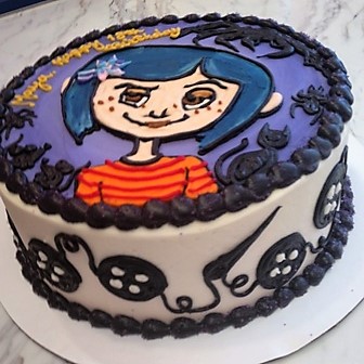 coraline themed birthday party cake tag