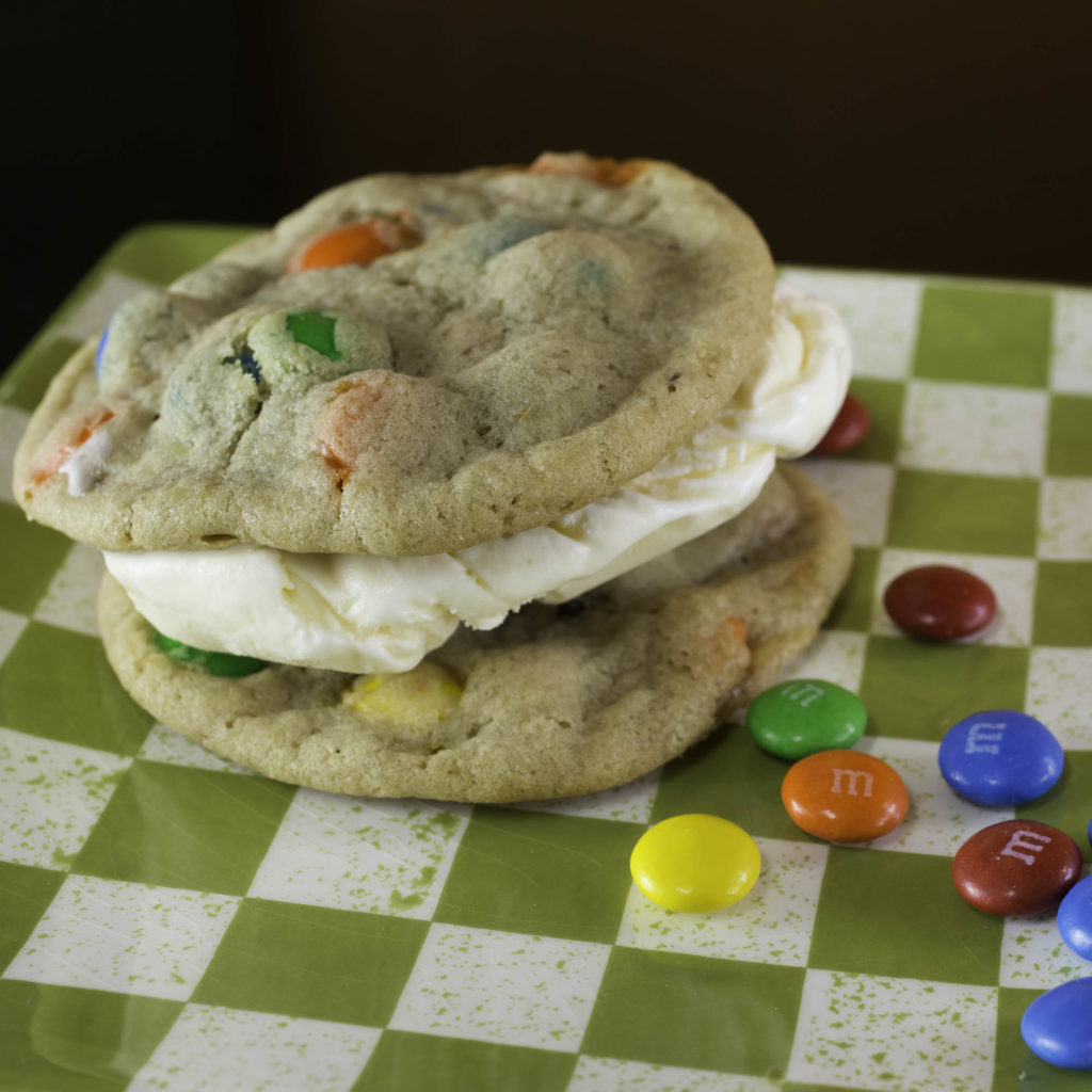 M&M ice cream cookie sandwich